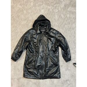 Vintage Wilsons Leather Black Leather Hooded Bomber Jacket Coat Size M